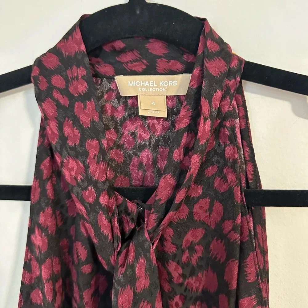 Michael Kors Collection 100% SILK sleeveless Merlot black animal print blouse - Picture 5 of 7